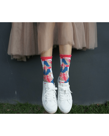 Chaussettes transparentes - Perroquet - Rose Paperself jolies chausset pour homme femme fantaisie drole originales