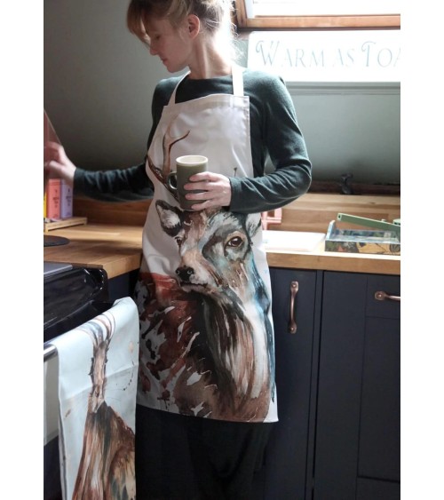 Tablier de cuisine - Cerf Meg Hawkins Art personnalisé femme chic homme original cuisinier patissier barbecue