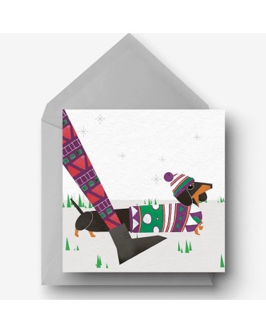 Greeting Card - Christmas Sausage Dog Ellie Good illustration happy birthday wishes for a good friend congratulations cards