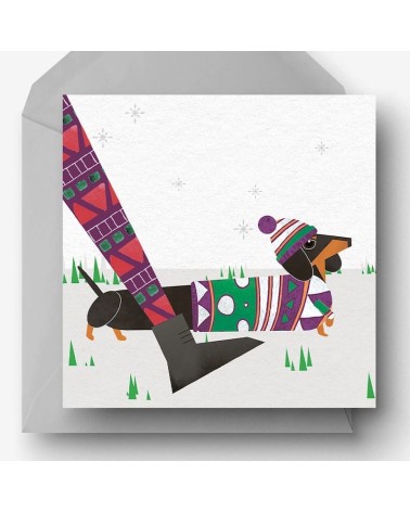 Greeting Card - Christmas Sausage Dog Ellie Good illustration happy birthday wishes for a good friend congratulations cards