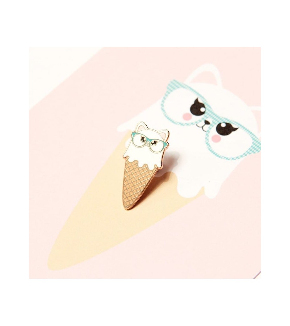 Pin's - Glace Chat à lunettes Studio Inktvis pins rare métal originaux bijoux suisse
