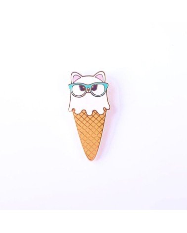 Spilla Smaltata - Gatto con bicchiere gelato Studio Inktvis spiritose spille colorate particolari eleganti donna da giacca uomo