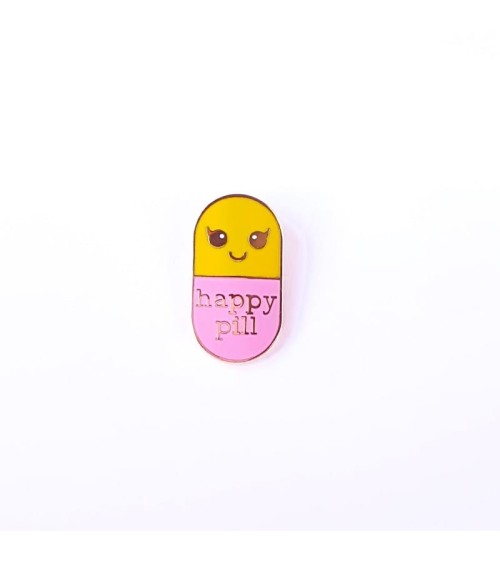 Enamel Pin - Happy pill - Yellow and Pink Studio Inktvis broches and pins hat pin badges collectible