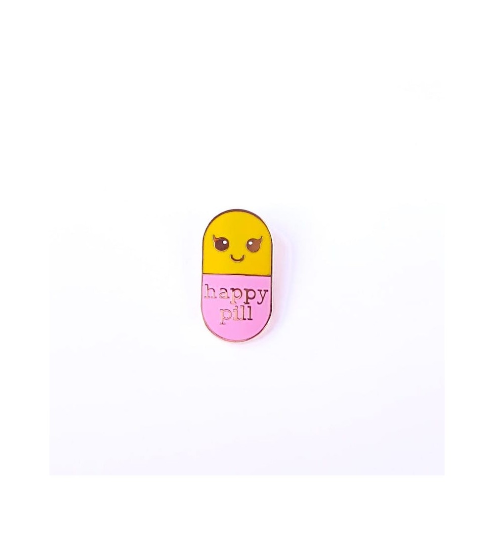 Enamel Pin - Happy pill - Yellow and Pink Studio Inktvis Brooch and Enamel Pin design switzerland original