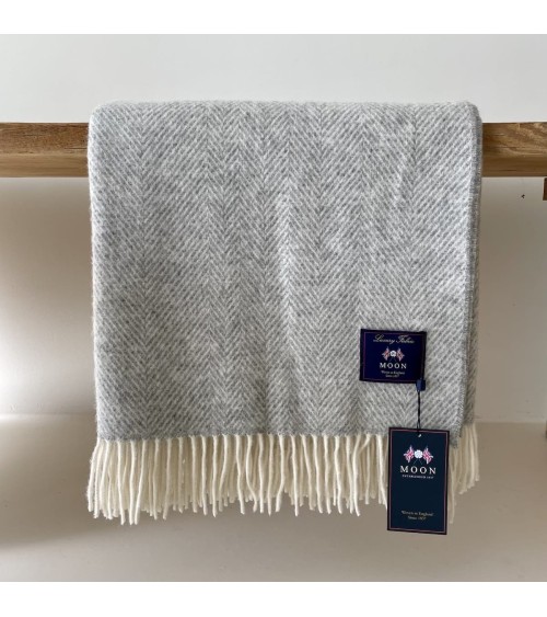 HERRINGBONE Variable Grey - Merino wool blanket Bronte by Moon best for sofa throw warm cozy soft