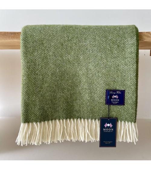 HERRINGBONE Apple - Pure new wool blanket Bronte by Moon best for sofa throw warm cozy soft