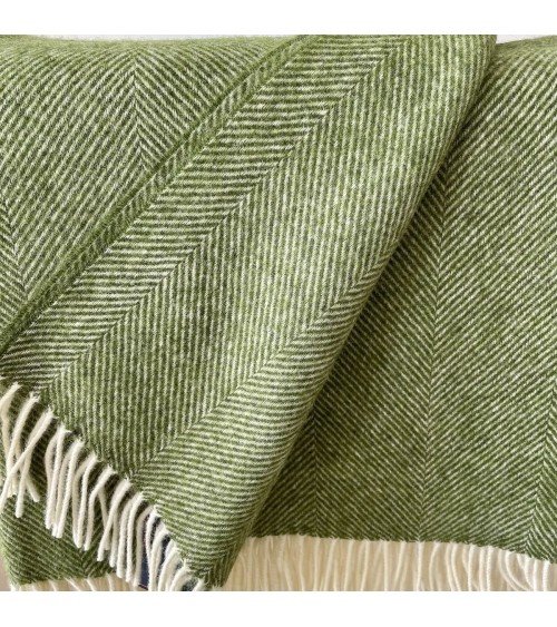 HERRINGBONE Apple - Pure new wool blanket Bronte by Moon best for sofa throw warm cozy soft