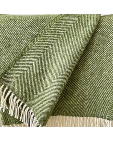 Plaid HERRINGBONE Vert pomme - Couverture en pure laine vierge Bronte by Moon anglaise plaid tartan ecossais 100 laine highland