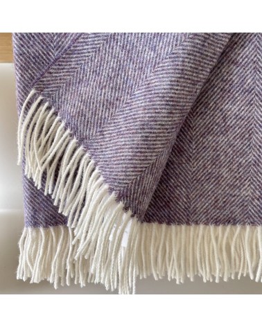 HERRINGBONE Lavender - Pure new wool blanket Bronte by Moon best for sofa throw warm cozy soft