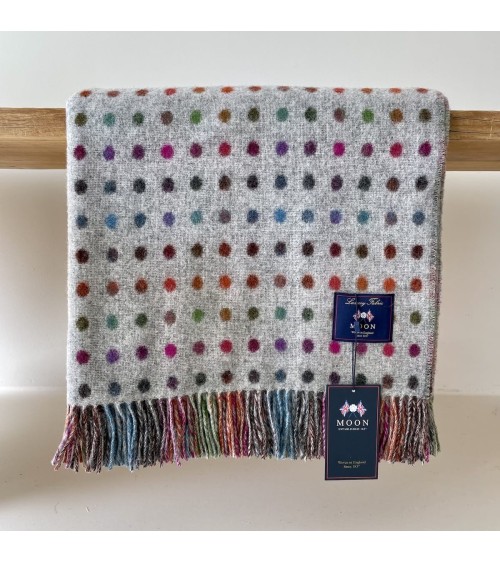 MULTI SPOT Grey - Merino wool blanket Bronte by Moon best for sofa throw warm cozy soft