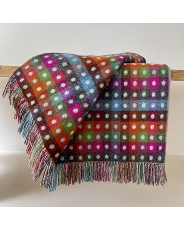 MULTI SPOT Grey - Merino wool blanket Bronte by Moon best for sofa throw warm cozy soft