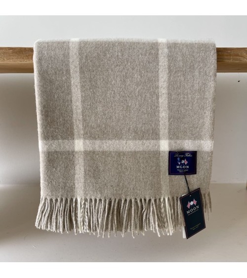 WINDOWPANE Beige - Coperta di lana merino Bronte by Moon di qualità per divano coperte plaid