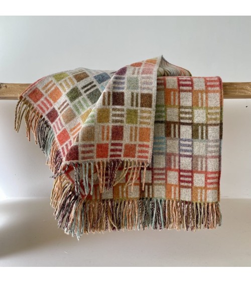 Plaid RIBBON Beige / Multicolor - Couverture en laine mérinos Bronte by Moon anglaise plaid tartan ecossais 100 laine highland