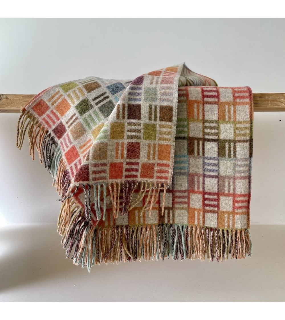 RIBBON Beige/Multi - Merino wool blanket Bronte by Moon warm cozy soft sofa throw blanket picnic throws and blankets