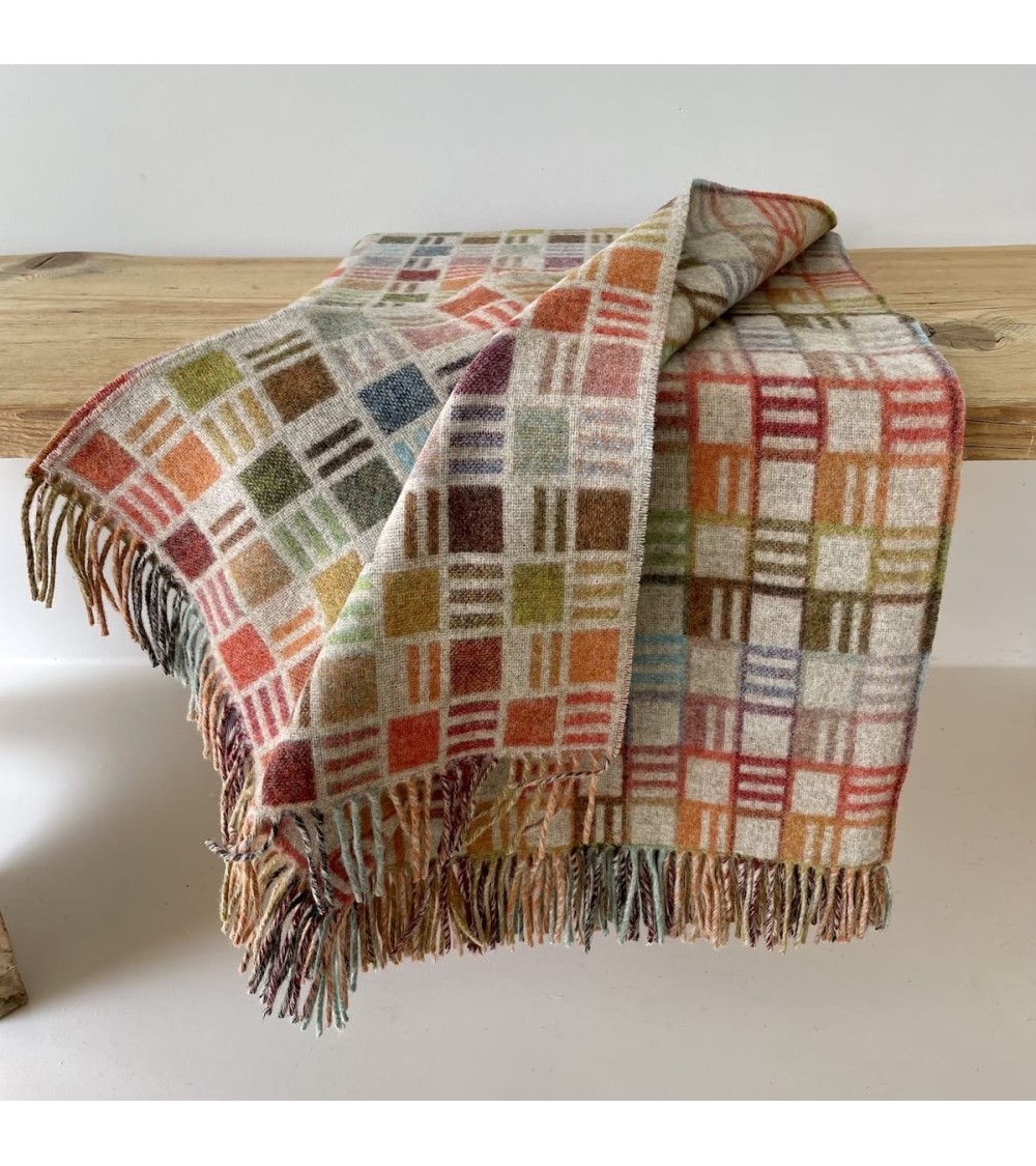 RIBBON Beige/Multi - Merino wool blanket Bronte by Moon warm cozy soft sofa throw blanket picnic throws and blankets