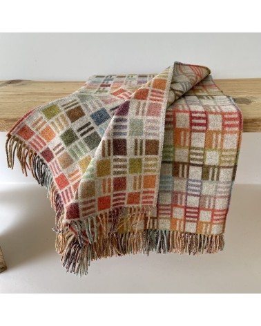 Plaid RIBBON Beige / Multicolor - Couverture en laine mérinos Bronte by Moon anglaise plaid tartan ecossais 100 laine highland