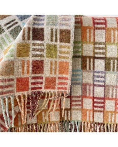RIBBON Beige/Multi - Merino wool blanket Bronte by Moon best for sofa throw warm cozy soft