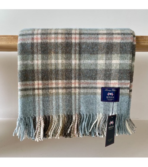 Plaid GLEN COE Aqua - Couverture pure laine vierge Bronte by Moon anglaise plaid tartan ecossais 100 laine highland