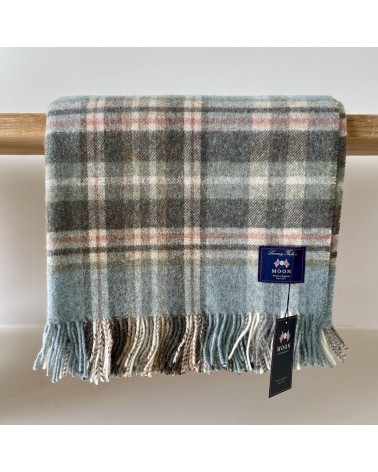 Plaid GLEN COE Aqua - Couverture pure laine vierge Bronte by Moon anglaise plaid tartan ecossais 100 laine highland