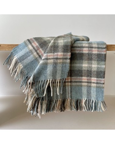 Plaid GLEN COE Aqua - Couverture pure laine vierge Bronte by Moon un plaid cocooning couverture chaude douce plaide lit