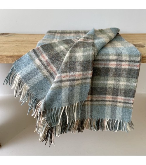 Plaid GLEN COE Aqua - Couverture pure laine vierge Bronte by Moon un plaid cocooning couverture chaude douce plaide lit