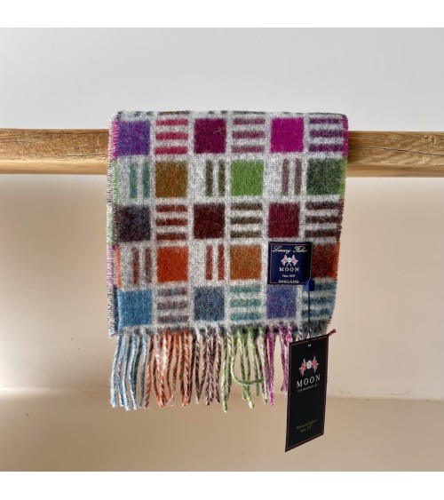 Merino wool scarf - RIBBON Grey/Multi Bronte by Moon Scarves design switzerland original