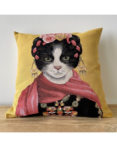 Portrait de chat - Frida Kahlo - Housse de coussin Yapatkwa coussins décoratifs pour canapé salon deco original suisse