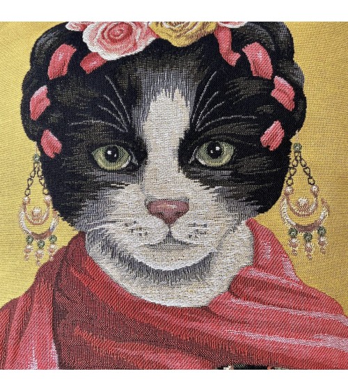 Portrait de chat - Frida Kahlo - Housse de coussin Yapatkwa coussins décoratifs pour canapé salon deco original suisse