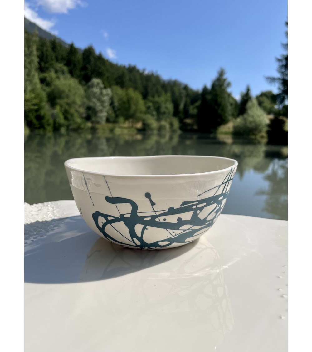 Grand Bol en porcelaine - Signature Bleu Maison Dejardin breton moderne à oreilles