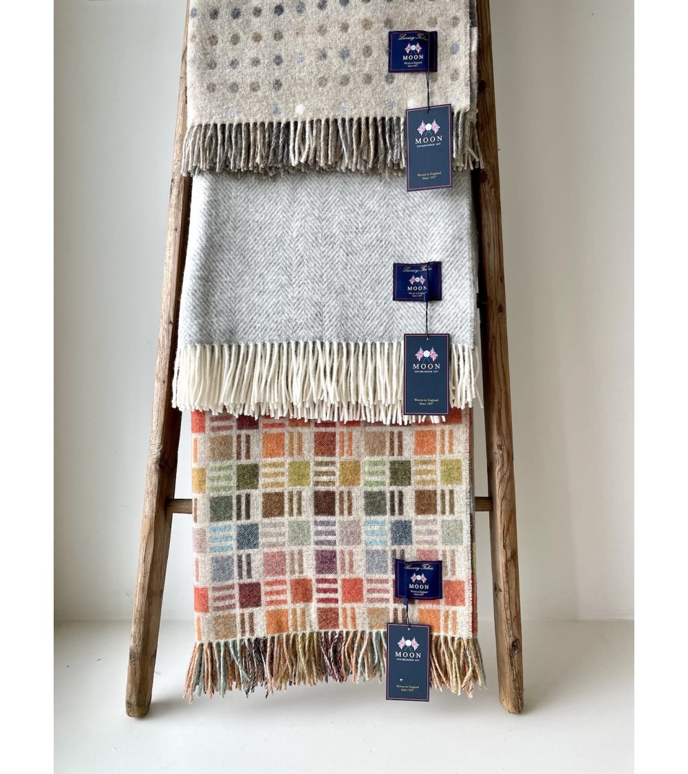 RIBBON Beige/Multi - Merino wool blanket Bronte by Moon warm cozy soft sofa throw blanket picnic throws and blankets