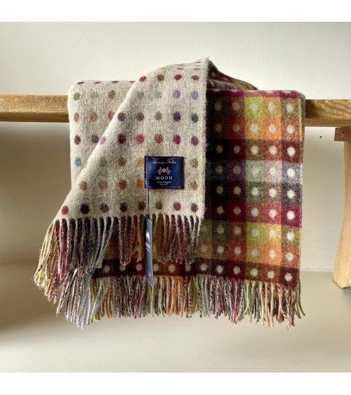 Plaid MULTISPOT Beige - Couverture en laine mérinos Bronte by Moon anglaise plaid tartan ecossais 100 laine highland