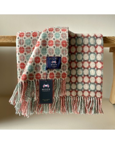 MILAN Coral & Mint - Merino wool blanket Bronte by Moon best for sofa throw warm cozy soft