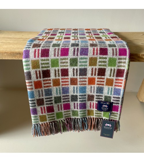 RIBBON Grey / Multi - Merino wool blanket Bronte by Moon warm cozy soft sofa throw blanket picnic throws and blankets