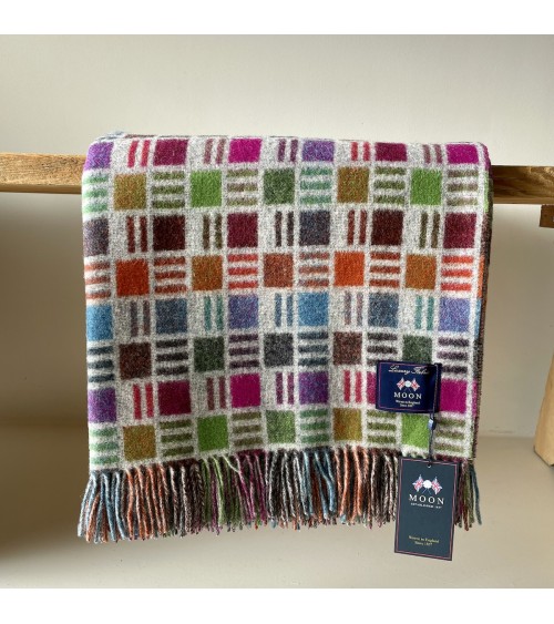 RIBBON Grey / Multi - Merino wool blanket Bronte by Moon warm cozy soft sofa throw blanket picnic throws and blankets