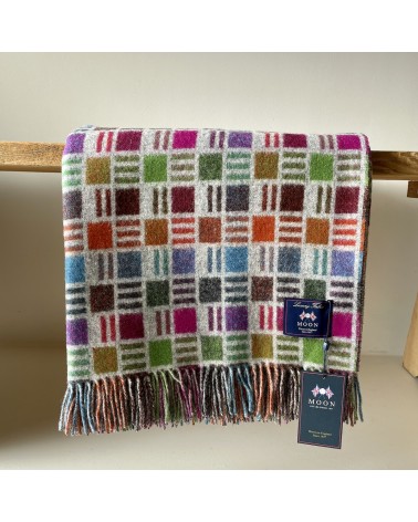 RIBBON Grey / Multi - Merino wool blanket Bronte by Moon warm cozy soft sofa throw blanket picnic throws and blankets