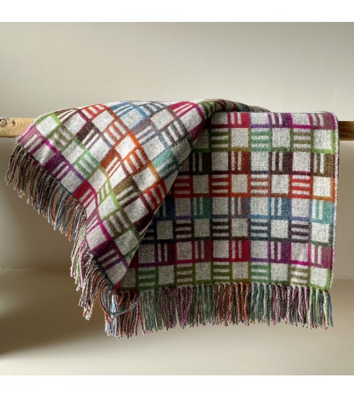 RIBBON Gris / Multicolor - Plaid canapé, couverture en laine Bronte by Moon plaide pour canapé de lit cocooning chaud