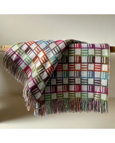 RIBBON Gris / Multicolor - Plaid canapé, couverture en laine Bronte by Moon un plaid cocooning couverture chaude douce plaide...