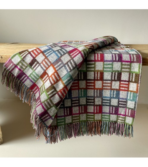 RIBBON Gris / Multicolor - Plaid canapé, couverture en laine Bronte by Moon anglaise plaid tartan ecossais 100 laine highland