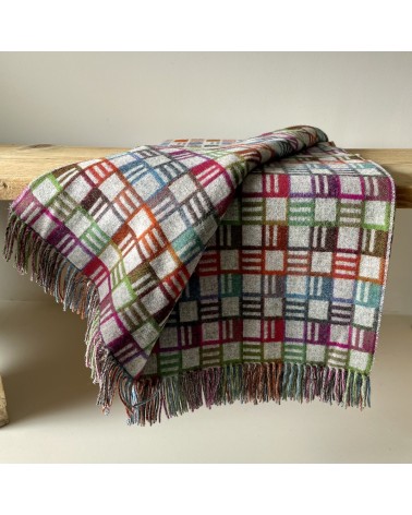 RIBBON Gris / Multicolor - Plaid canapé, couverture en laine Bronte by Moon plaide pour canapé de lit cocooning chaud