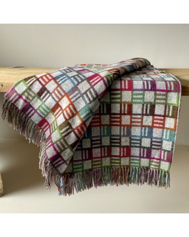 RIBBON Gris / Multicolor - Plaid canapé, couverture en laine Bronte by Moon un plaid cocooning couverture chaude douce plaide...