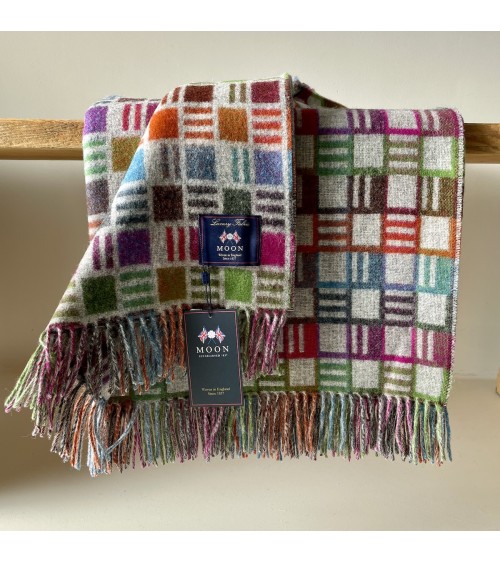RIBBON Grey / Multi - Merino wool blanket Bronte by Moon warm cozy soft sofa throw blanket picnic throws and blankets