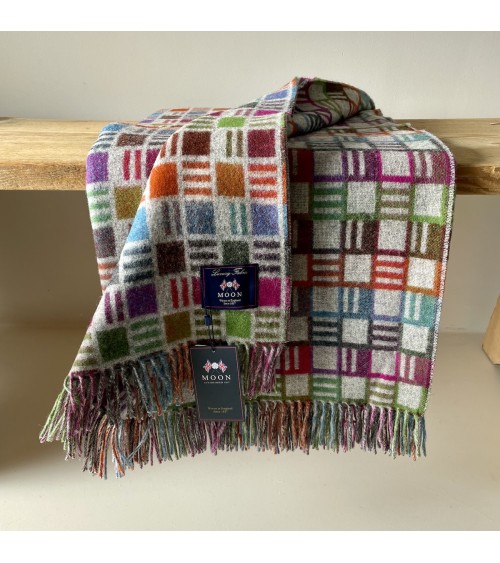 RIBBON Grey / Multi - Merino wool blanket Bronte by Moon best for sofa throw warm cozy soft