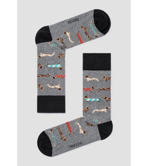 Chaussettes - BePets - Teckels - Gris Besocks jolies pour femme originales pour homme chausset rigolotes drole Suisse