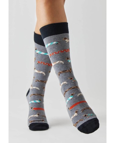 Chaussettes - BePets - Teckels - Gris Besocks jolies pour femme originales pour homme chausset rigolotes drole Suisse