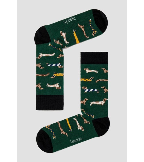 Chaussettes - BePets - Teckels - Vert Besocks jolies pour femme originales pour homme chausset rigolotes drole Suisse