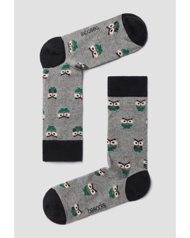 Chaussettes BeOwl - Hibou - Gris Besocks jolies pour femme originales pour homme chausset rigolotes drole Suisse