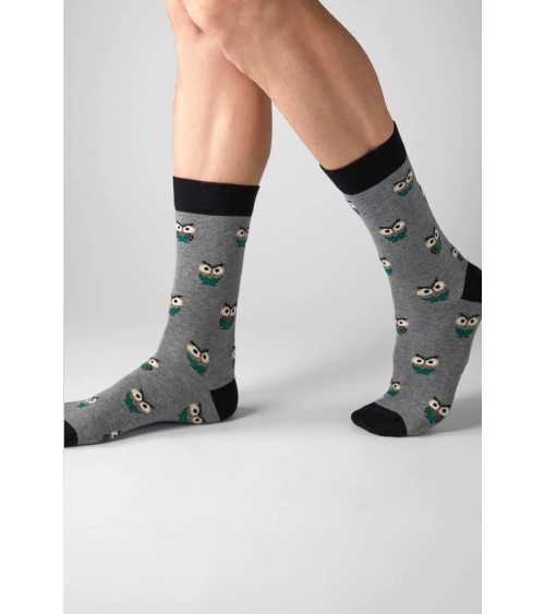 Chaussettes BeOwl - Hibou - Gris Besocks jolies pour femme originales pour homme chausset rigolotes drole Suisse