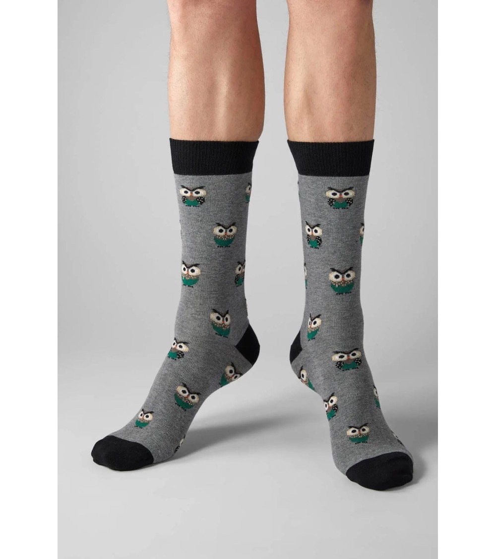 Chaussettes BeOwl - Hibou - Gris Besocks jolies pour femme originales pour homme chausset rigolotes drole Suisse