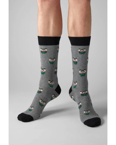 Chaussettes BeOwl - Hibou - Gris Besocks jolies pour femme originales pour homme chausset rigolotes drole Suisse