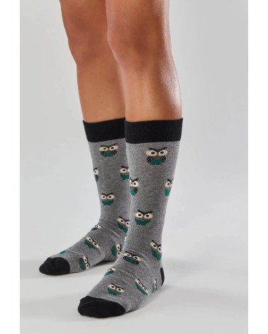 Chaussettes BeOwl - Hibou - Gris Besocks jolies pour femme originales pour homme chausset rigolotes drole Suisse